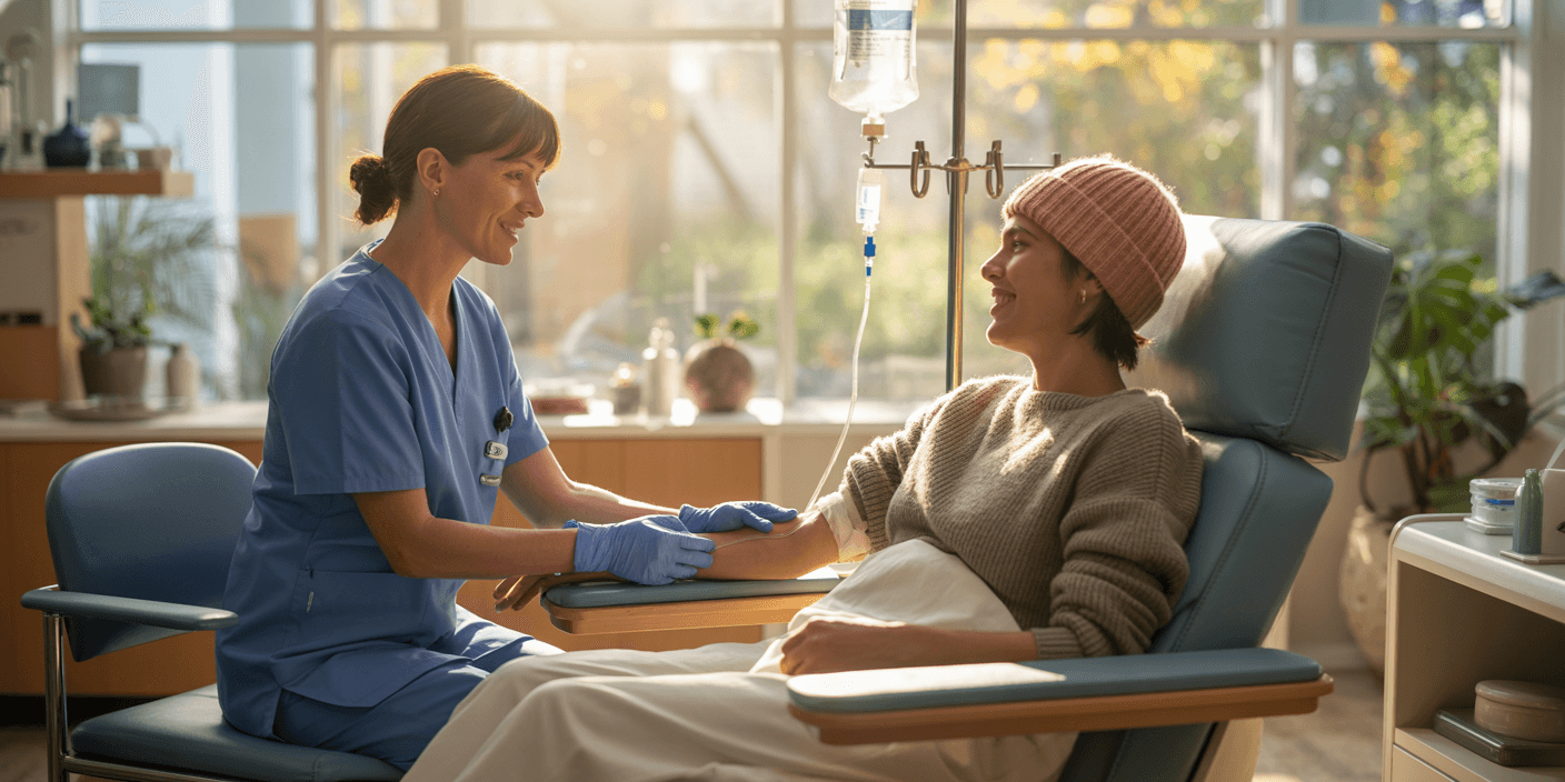 Cancer patient with doctor in a supportive consultation